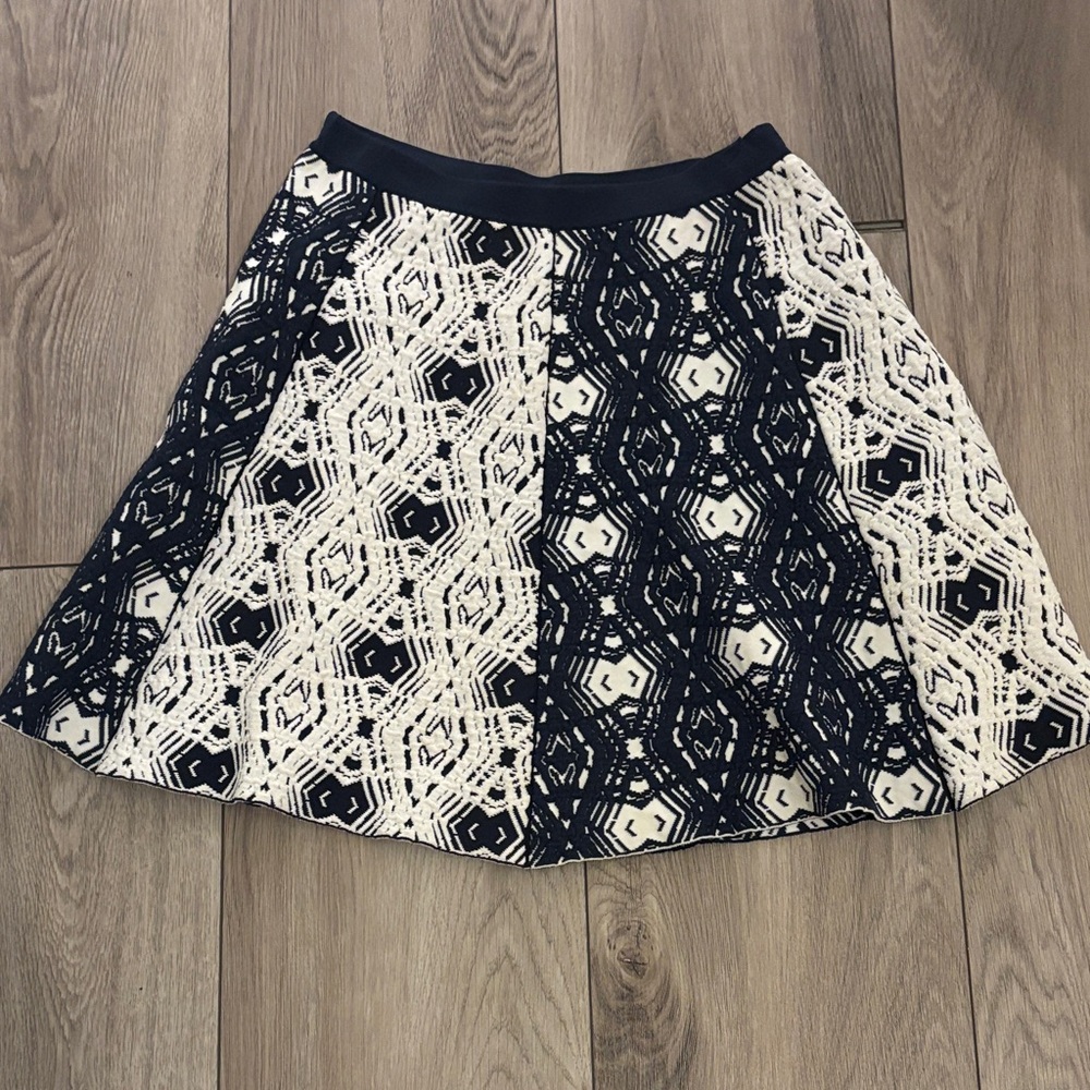 Parker Navy and White Geometric Lace-Effect Circle Skirt